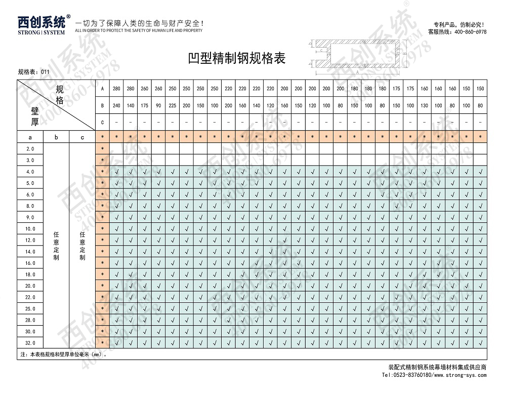 西創(chuàng)系統(tǒng)凹型矩形精制鋼幕墻型材（定制規(guī)格）(圖4)